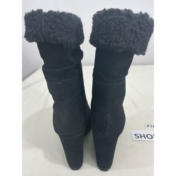 Womans Just Fab Cameron Sherpa Faux Suede Pull On Black Wedge 8.5 Boot - Picture 6 of 9